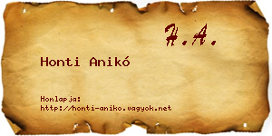 Honti Anikó névjegykártya